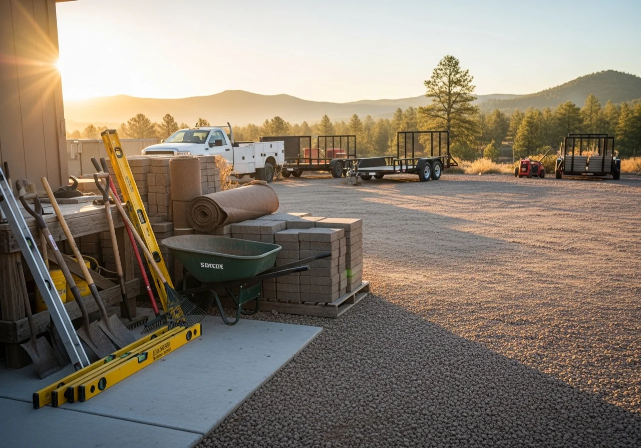 Landscaping crew with tools and equipment ready for residential and commercial projects in Prescott Valley.