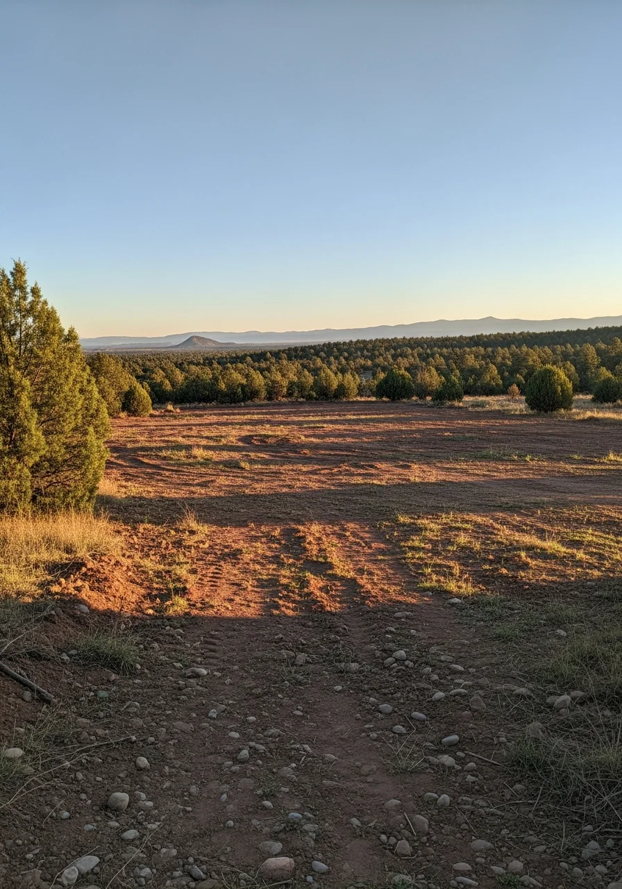 Contractor assessing work on a Dewey rural property, with open land and distant tree line visible.